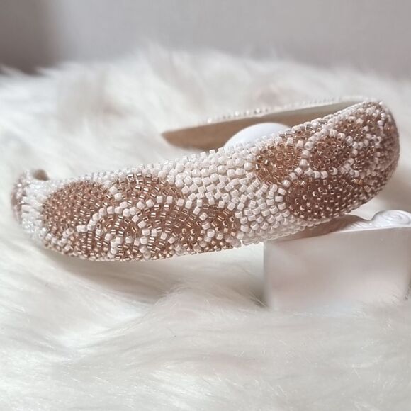 GOLDEN ROSE PATTERN JEWELED BEADED HEADBAND - Picture 8 of 10